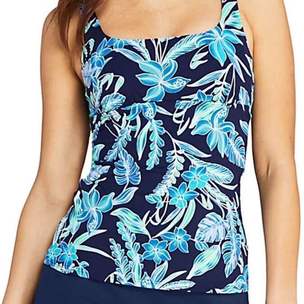 New Land’s End Plus Size Square Neck Tankini Top Underwire Adjustable 16 Dd